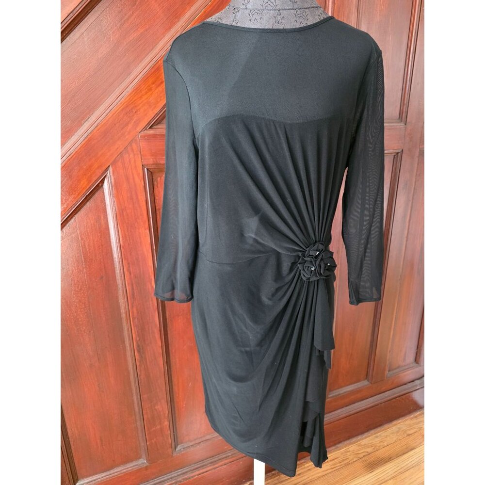 Jones Studio Black Ruched Knee-Length Dress Size 14 Rhinestone Details